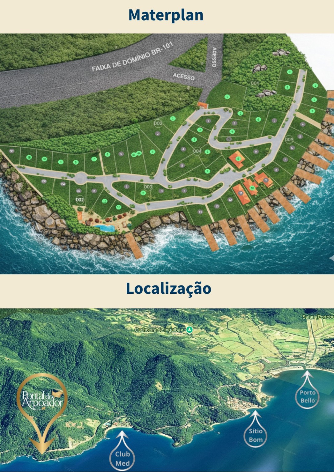 Masterplan do Pontal do Arpoador com localização na Costa Verde, Mangaratiba - RJ.